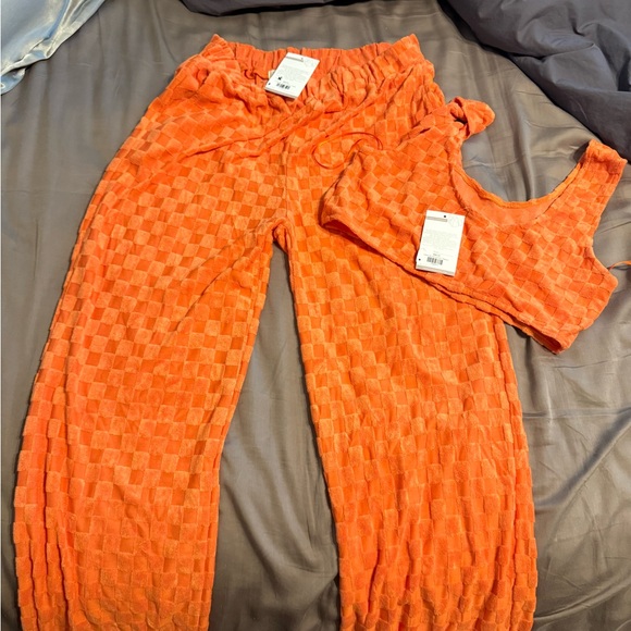 NWT Salty Babe orange checkered terry cloth two piece set - Picture 1 of 8